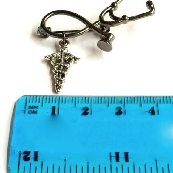 Medical Caduceus Stethoscope Pin Brooch Silver Plated Graduation Gift RN MD LPN - Picture 8 of 9